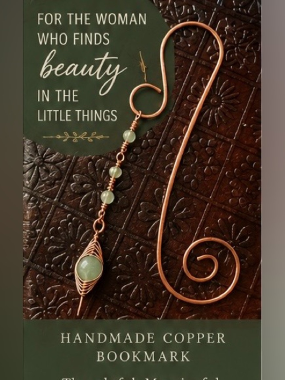 Book Lover Gift | Handmade Copper Bookmark with Green Aventurine